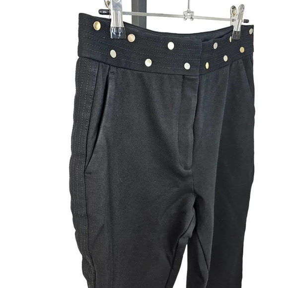 Sandro Paris Womens High Waisted Crop Straight Leg Pants Studded Waist  Size M - Picture 2 of 10